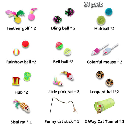 Interactive 21-Piece Cat Toy Set: Tunnel, Balls, Mice & More