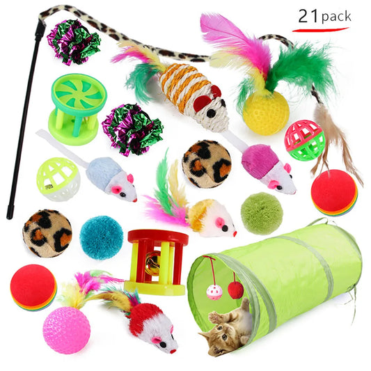 Interactive 21-Piece Cat Toy Set: Tunnel, Balls, Mice & More