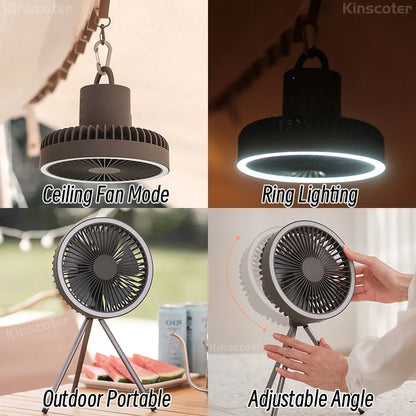 "Portable Camping Light & Fan Combo - Illuminate and Cool Your Tent Anywhere!"