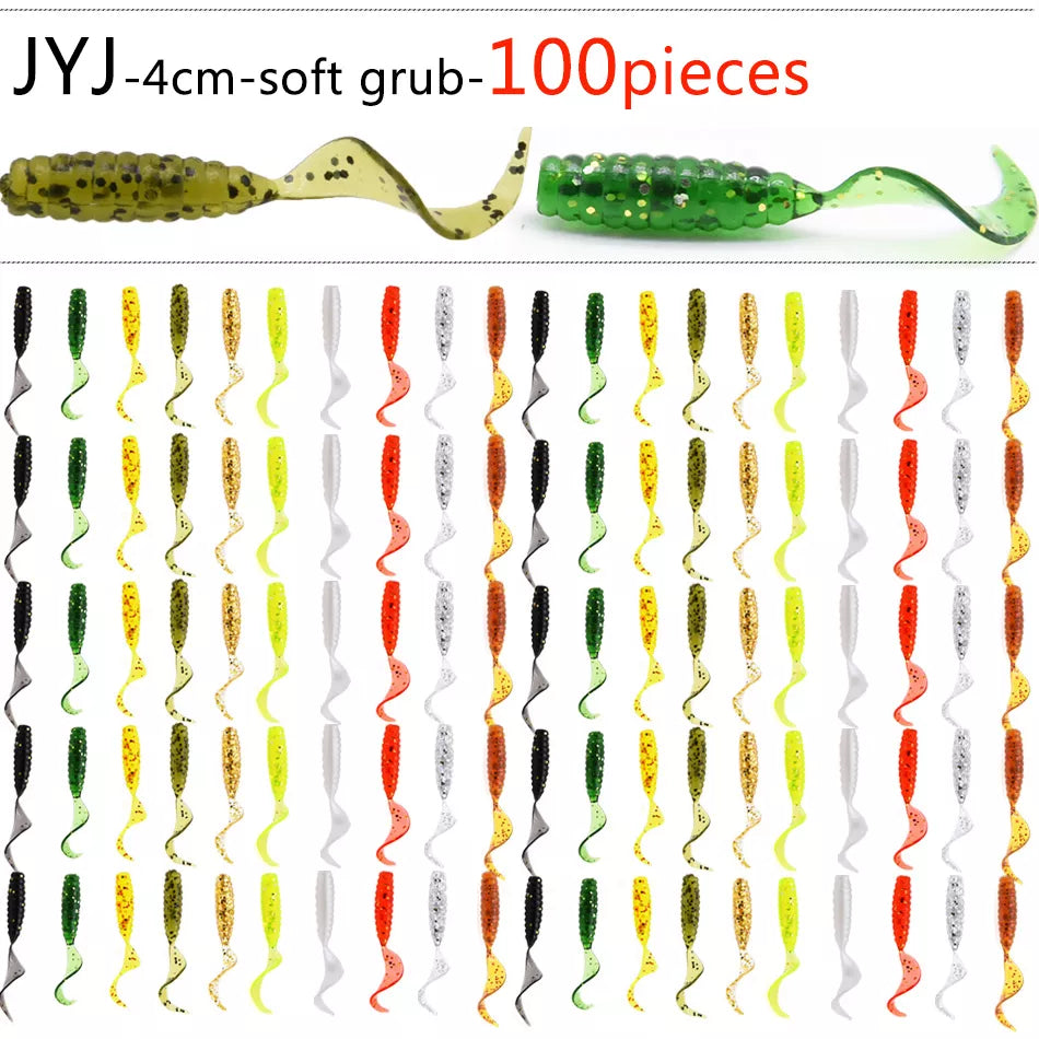 JYJ 4cm Soft Plastic Artificial Fishing Grub Lure Baits, 100pcs