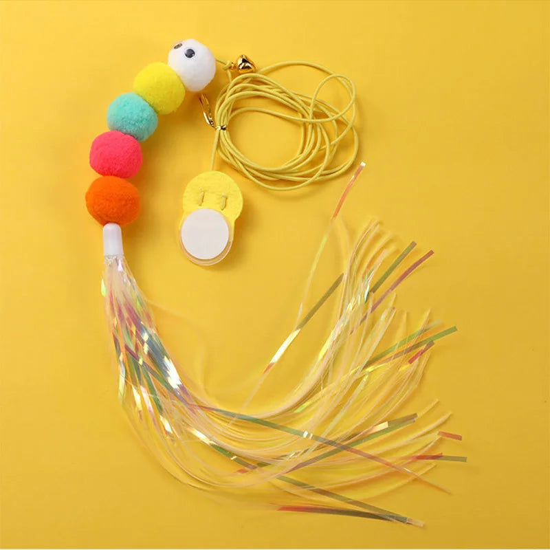 Pet Cat Toys Self -hi Elastic Rope Dragonfly Shape Feather Bell Teasing Stick