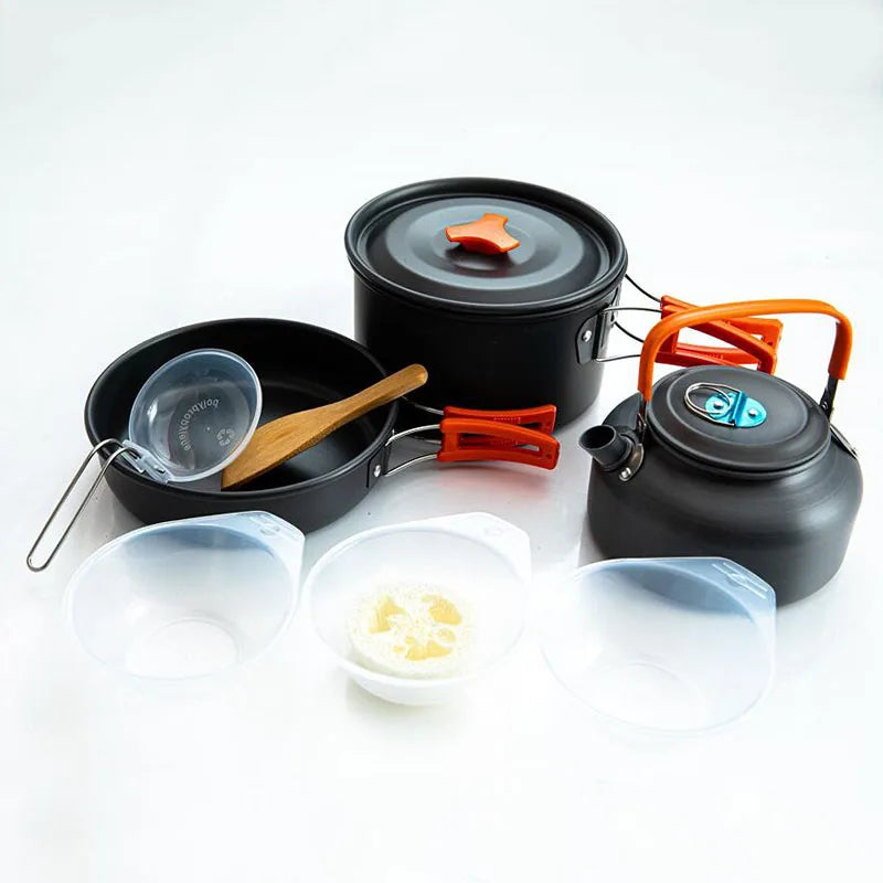 Camping Cookware Set - Lightweight Aluminum, Nonstick, Portable Outdoor Tableware for Hiking, BBQ, Picnic