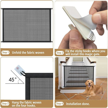 Dog Barrier Fences With 4Pcs Hook Stairs Gate New Folding Breathable Mesh Playpen For Dog Safety Fence