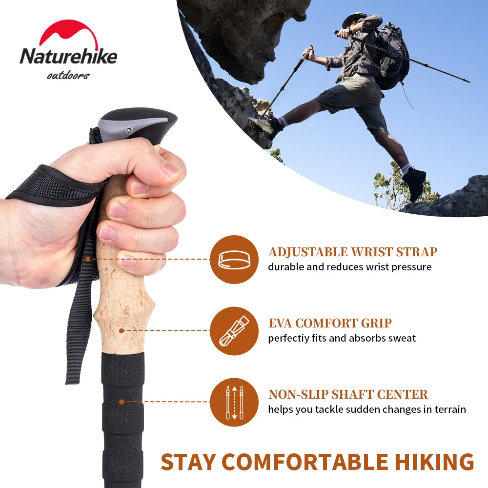 Naturehike Trekking Poles 2pcs Carbon Fiber Collapsible Telescopic Sticks Lightweight Walking Hiking Stick Climbing Stick