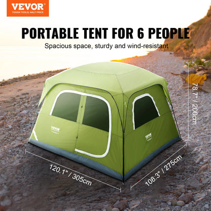 VEVOR 6-Person Waterproof Camping Tent with Instant Setup & Carry Bag